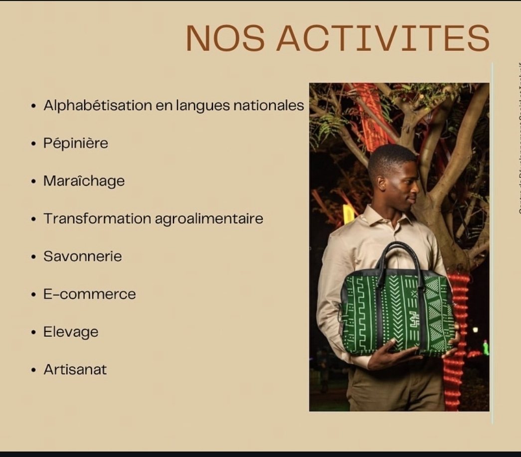 Les activités du CDSI : alphabétisation, pépinière, maraîchage, savonnerie, élevage, artisanat
